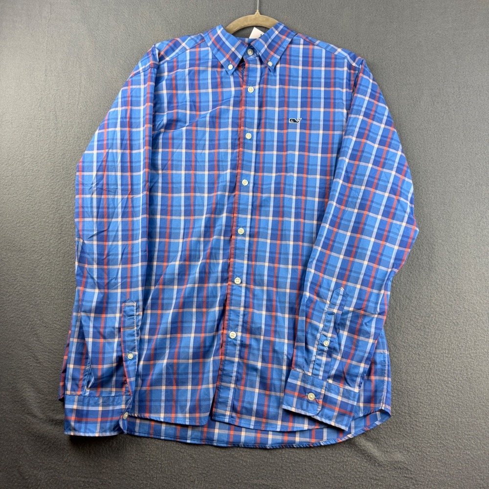 Vineyard Vines Performance Shirt Men's M Blue Plaid Classic Fit Whale Shirt NEW